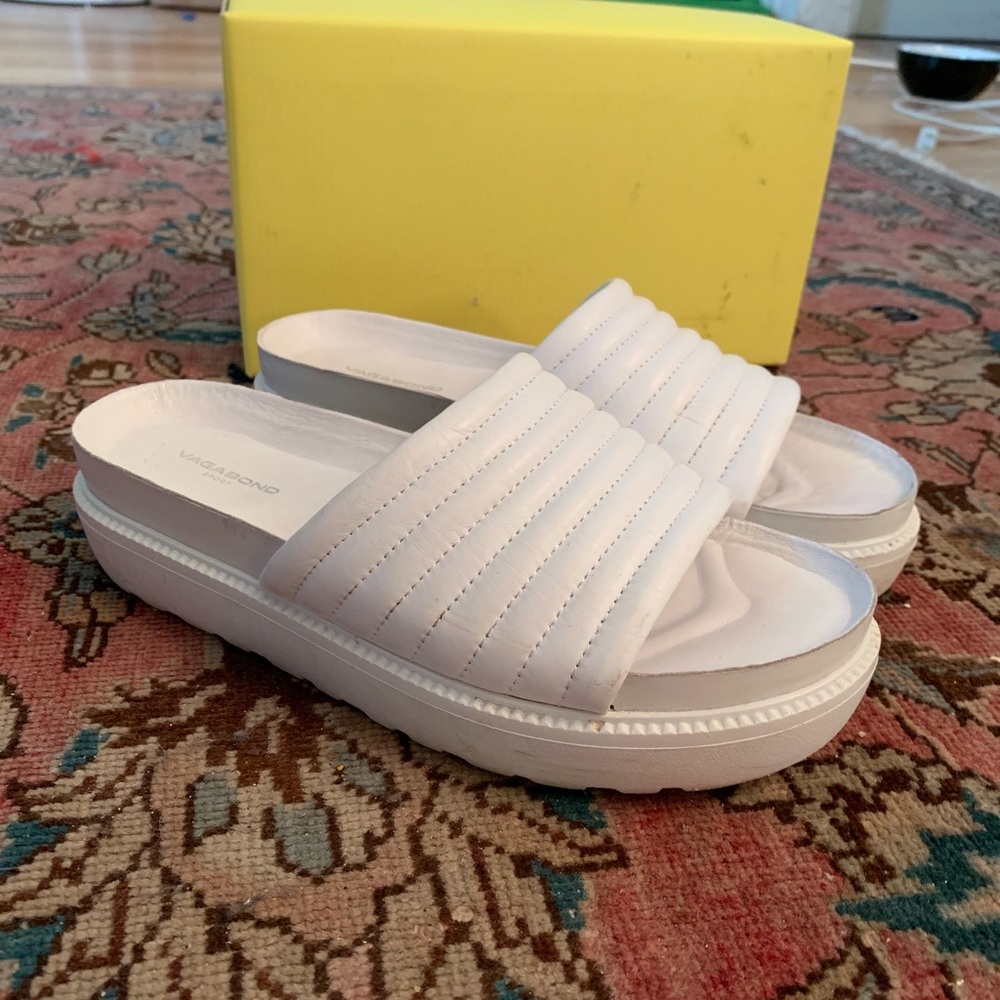 White leather vagabond slides